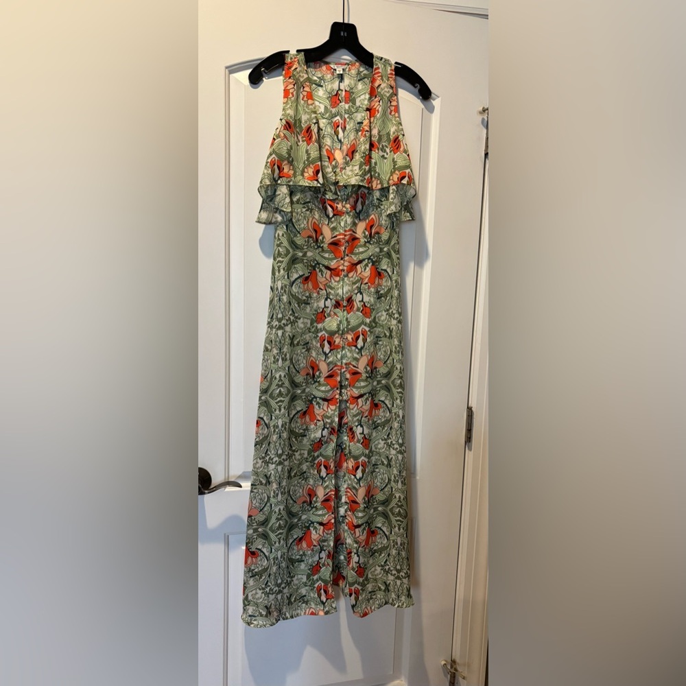 Guess XS Floral Maxi Dress with Cold Shoulder Flutter Sleeves